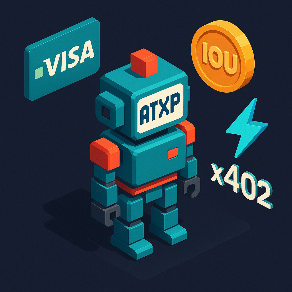 Three agent payment models: virtual card, IOU token, and x402 crypto
