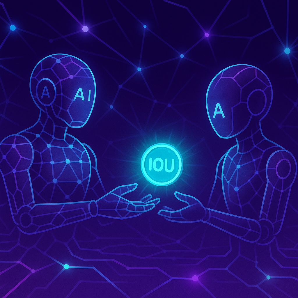 Agent-to-agent payment flow — orchestrator agent delegating to sub-agents and settling internally via IOU tokens
