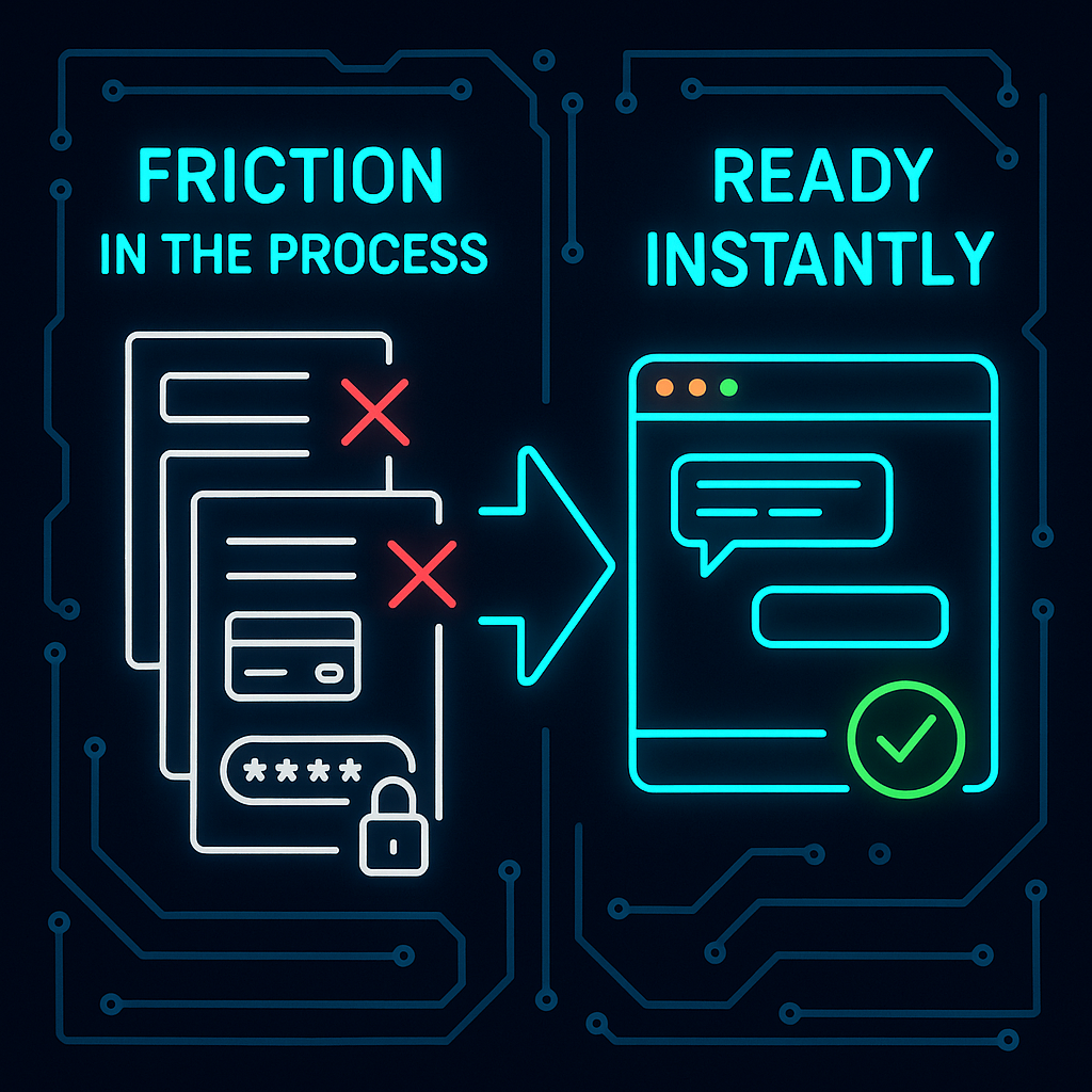 Account creation friction on the left vs. instant AI tool access on the right