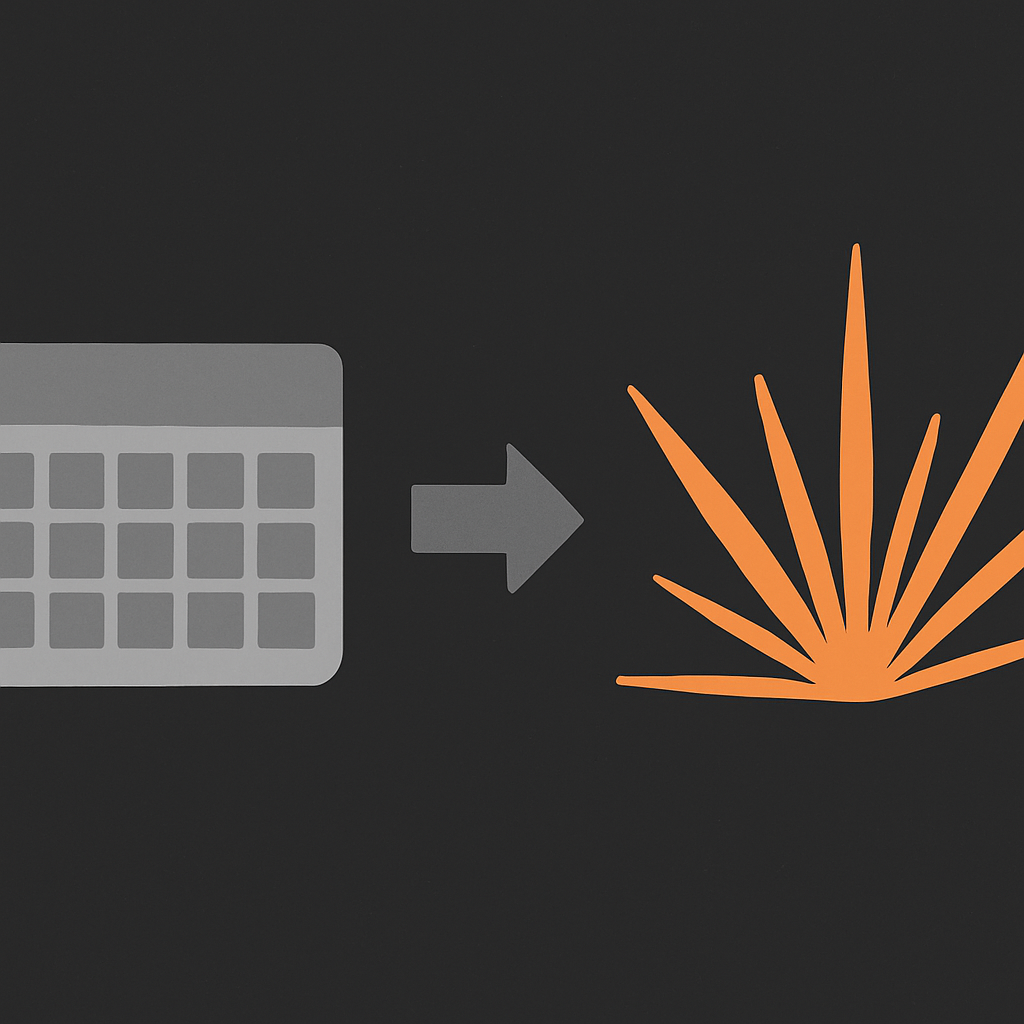 Abstract diagram contrasting a flat monthly subscription block against dynamic pay-per-use activity spikes in orange