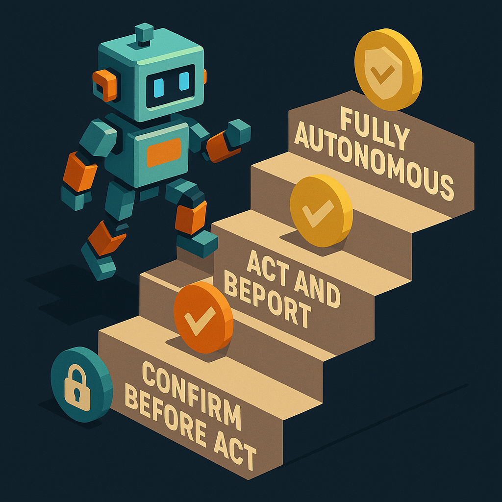 Claude agent controlling a computer screen — cursor navigating web interface, ATXP robot observing the desktop environment