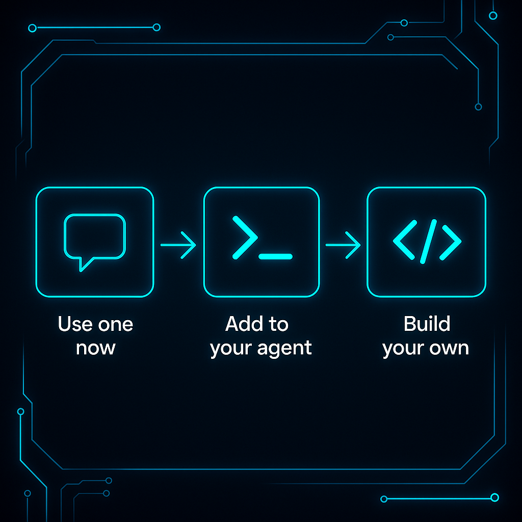 Three paths to getting an AI agent: use one now, add to your agent, build your own