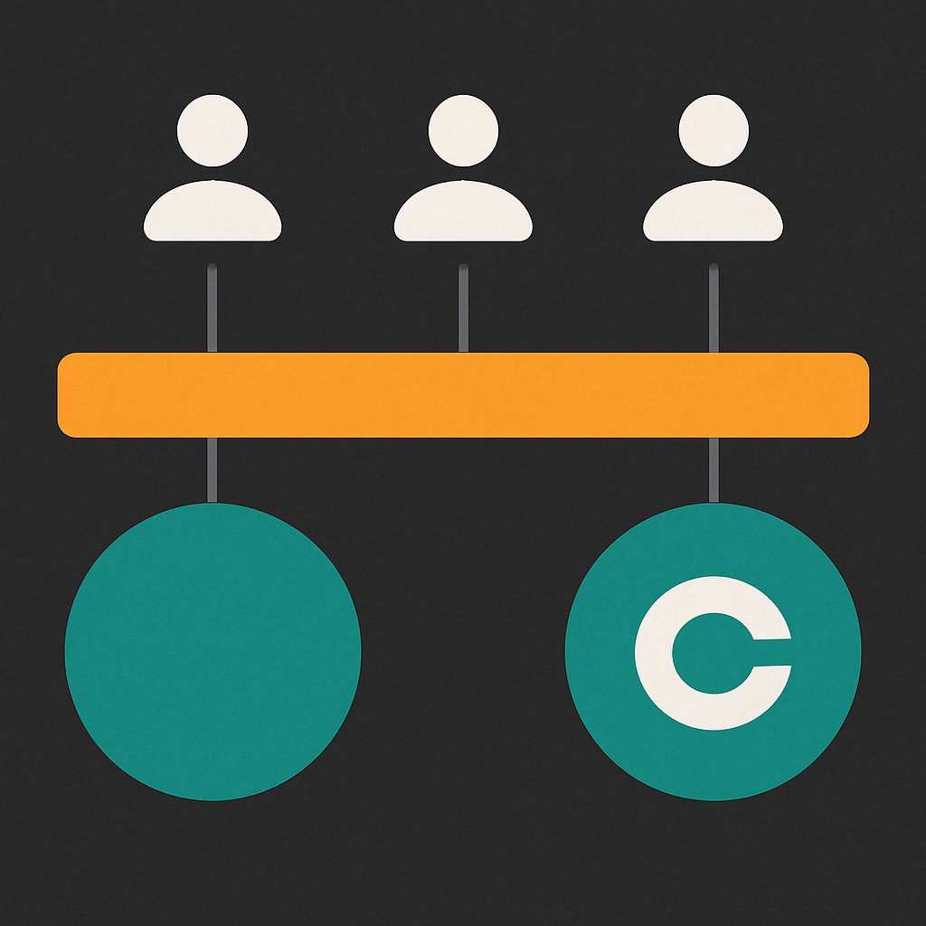 Two payment rail nodes connected to agents above, with a highlighted orange gap where the function-level billing layer is missing