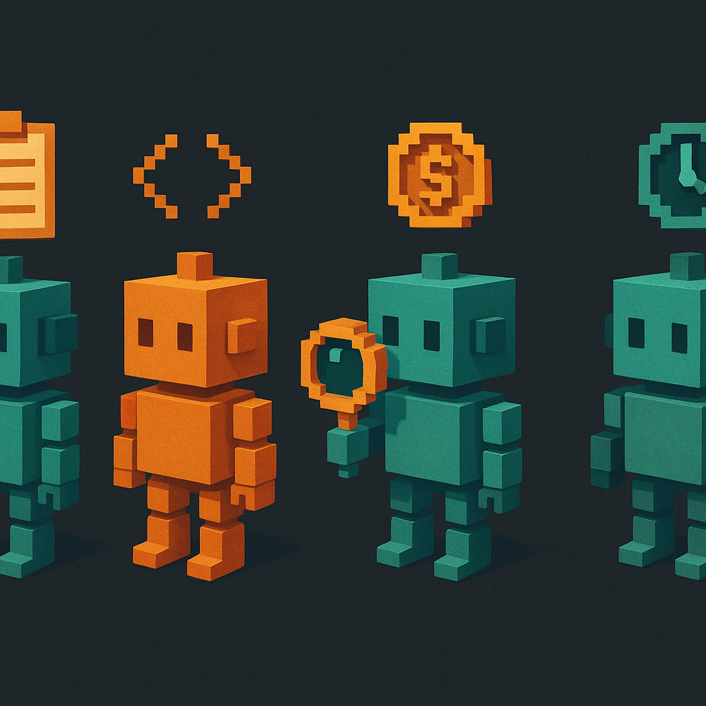 Five agent types lineup: task, coding, research, commerce, and background agents — each with distinct capabilities and use cases